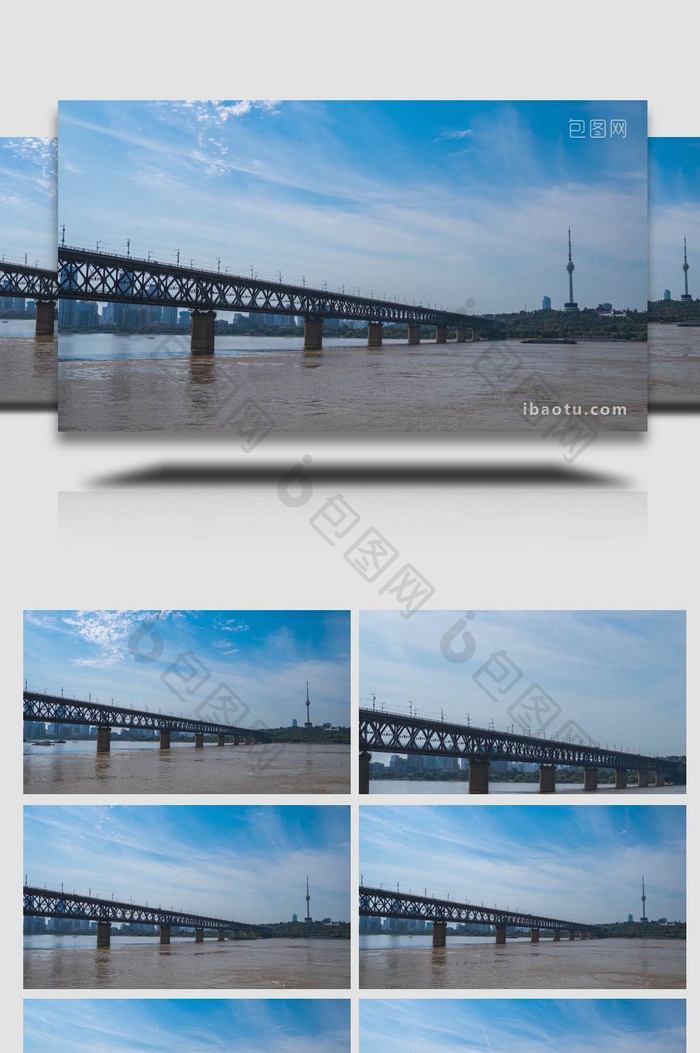 城市地标武汉长江大桥延时摄影