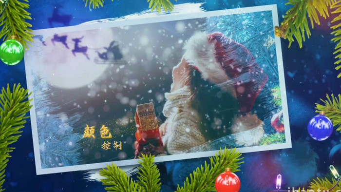冬青树枝冰霜涂抹彩灯圣诞图文展示AE模板