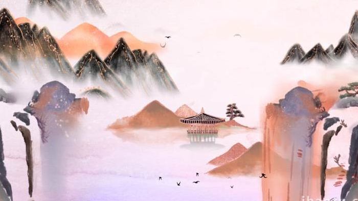 国朝鎏金橙色水墨画工笔画中国风背景视频
