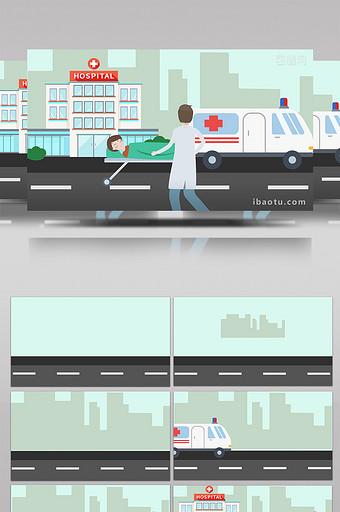 易用卡通类mg动画医院类场景类救护车抢救图片