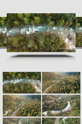 自然森林河流航拍4K实拍图片