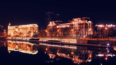 天津海河欧式建筑城市夜景延时摄影4K