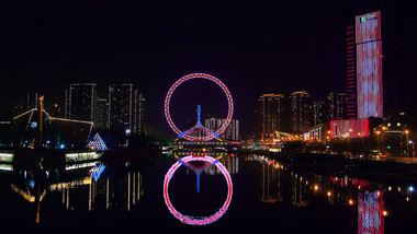 天津之眼海河风光大气夜景延时摄影4K
