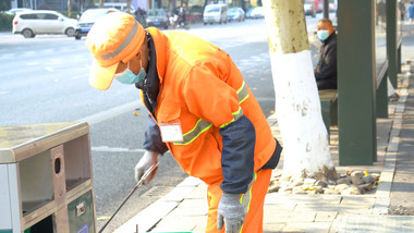 劳务人员城市环卫保洁工人实拍