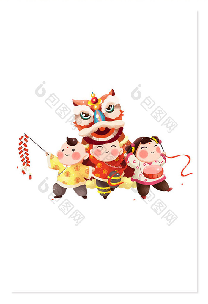 中国风舞狮元素 红色喜庆舞狮素材 舞狮