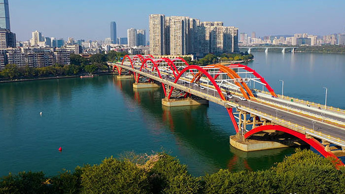 广西柳州地标建筑文慧桥航拍
