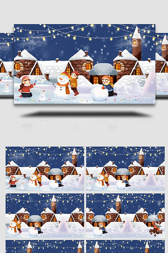 卡通下雪小朋友玩耍背景视频AE模板图片