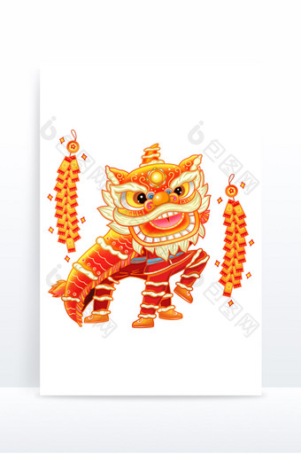 中国风舞狮卡通新年元素图片