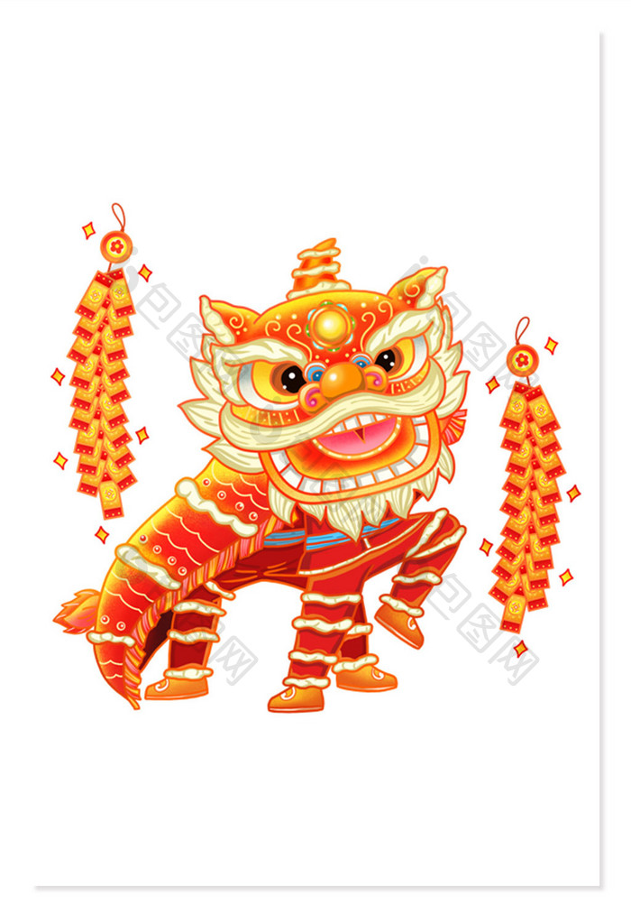 中国风舞狮卡通新年元素