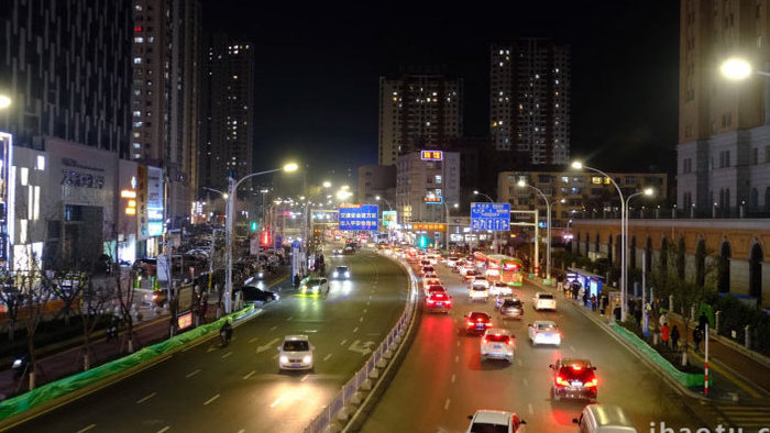 延时摄影交通车流繁华城市夜景夜晚道路街景