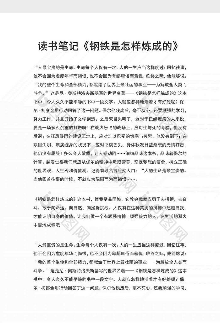 《钢铁是怎样炼成的》读书笔记word模板