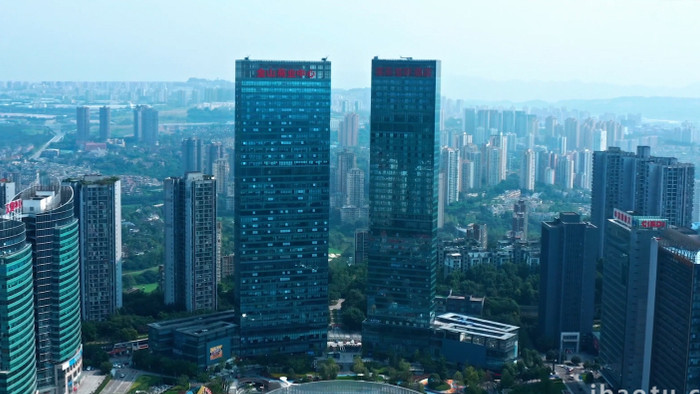 城市震撼重庆金山商业中心办公大楼4k航拍