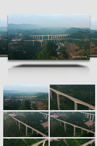 交通震撼清晨山间大桥车辆行驶4k航拍图片