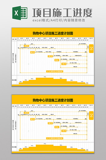 购物中心项目施工进度计划图excel模板