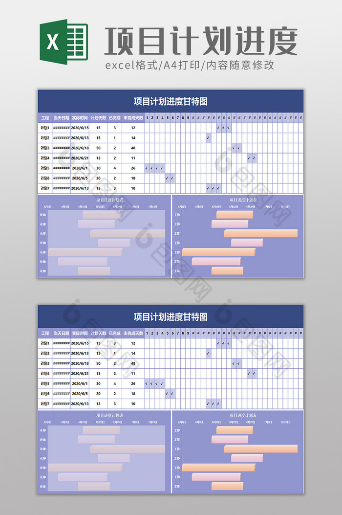 项目计划进度甘特图excel模板图片图片
