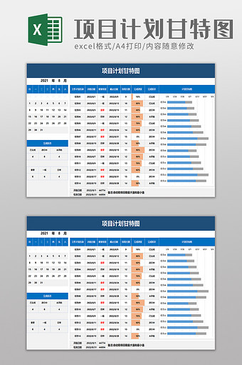 项目计划甘特图excel模板图片