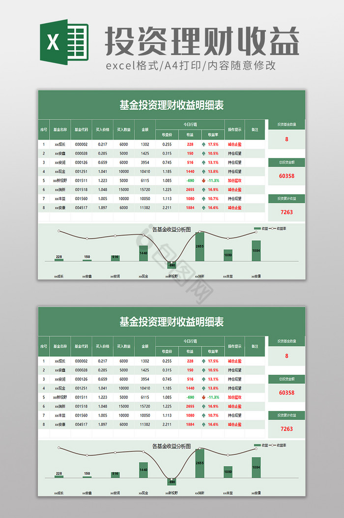 基金投资理财收益明细表excel模板