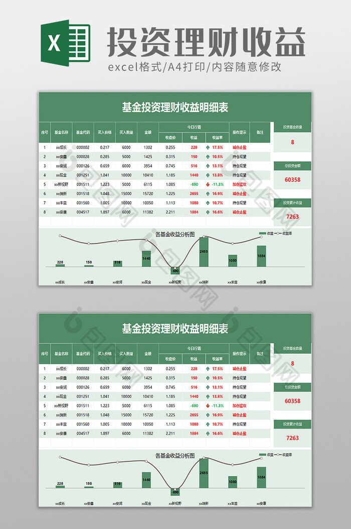 基金投资理财收益明细表excel模板