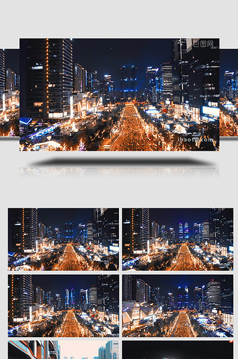 成都CBD炫丽夜景灯光秀4K航拍图片