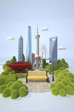 个性定制上海地标性建筑主题C4D创意场景