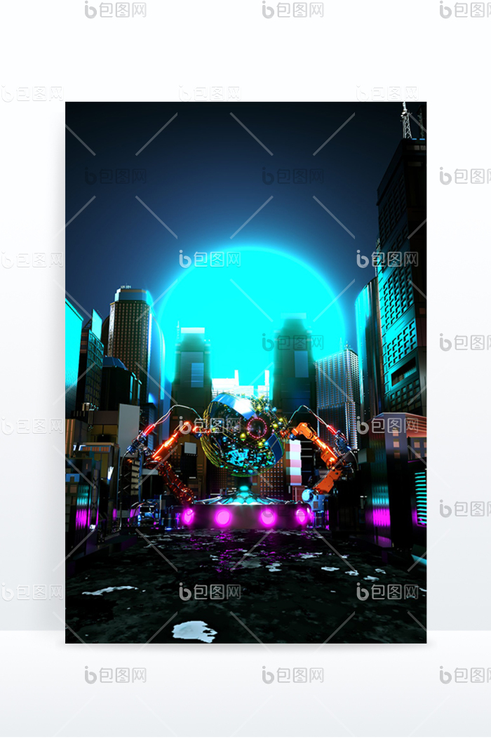 【c4d创意赛博朋克科技场景效果】图片下载-包图网