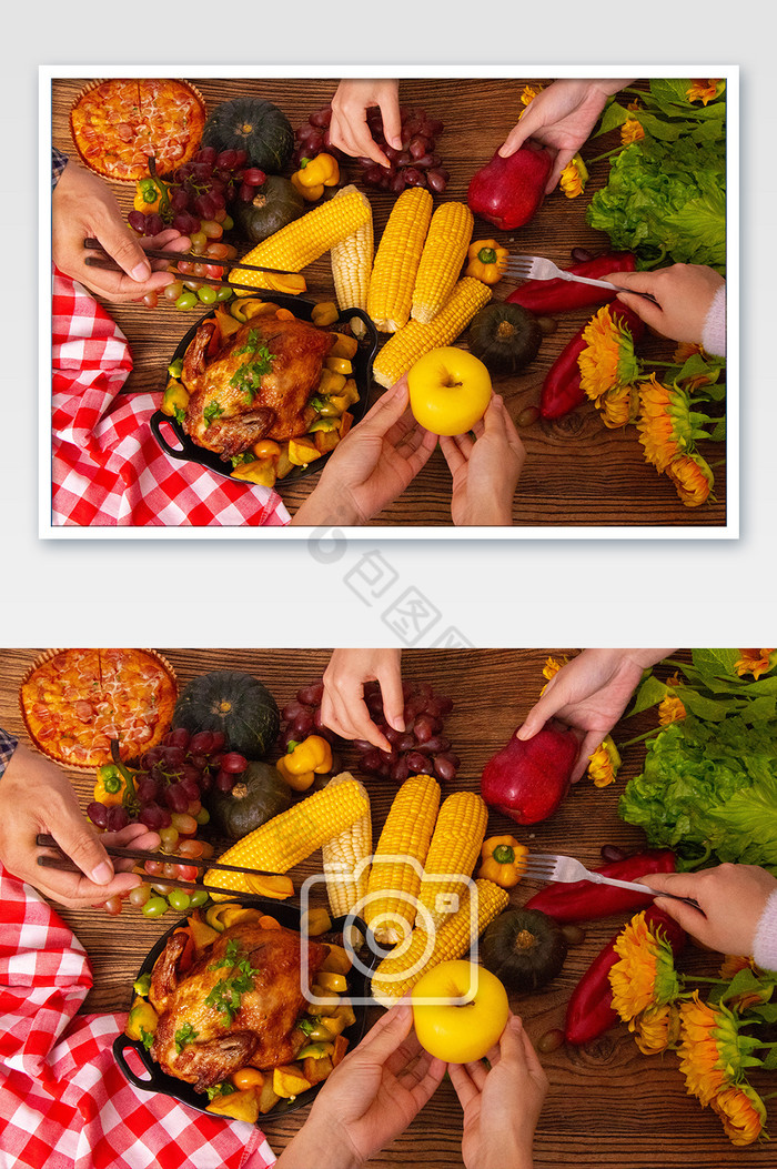 聚餐美食玉米烧鸡瓜果图片图片