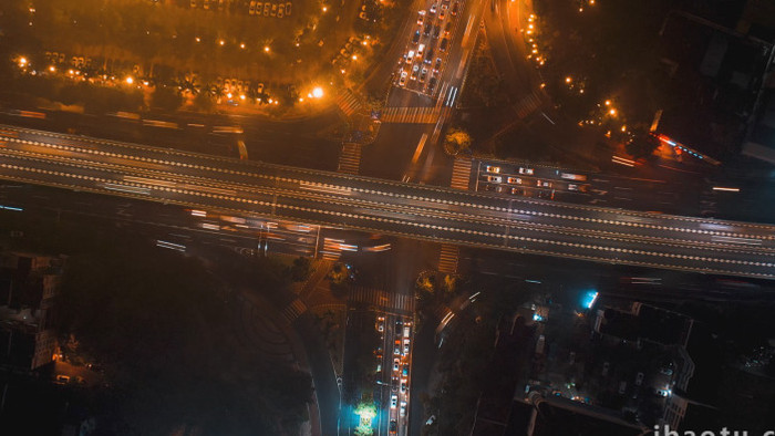 城市车流夜景航拍延时摄影交通出行4K实拍