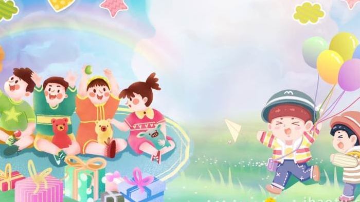 卡通清新草坪蓝天白云聚餐儿童游玩背景视频