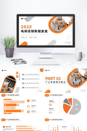 橙色活力风电商促销数据复盘汇报PPT模板