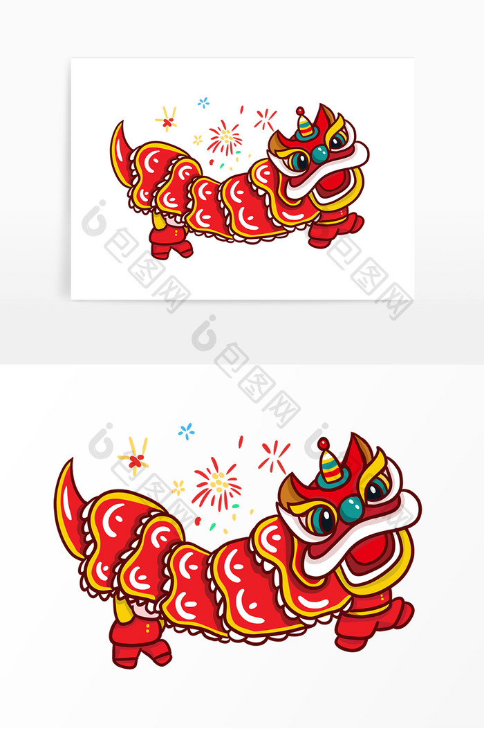 红色中国风国潮卡通春年新年民俗舞狮元素