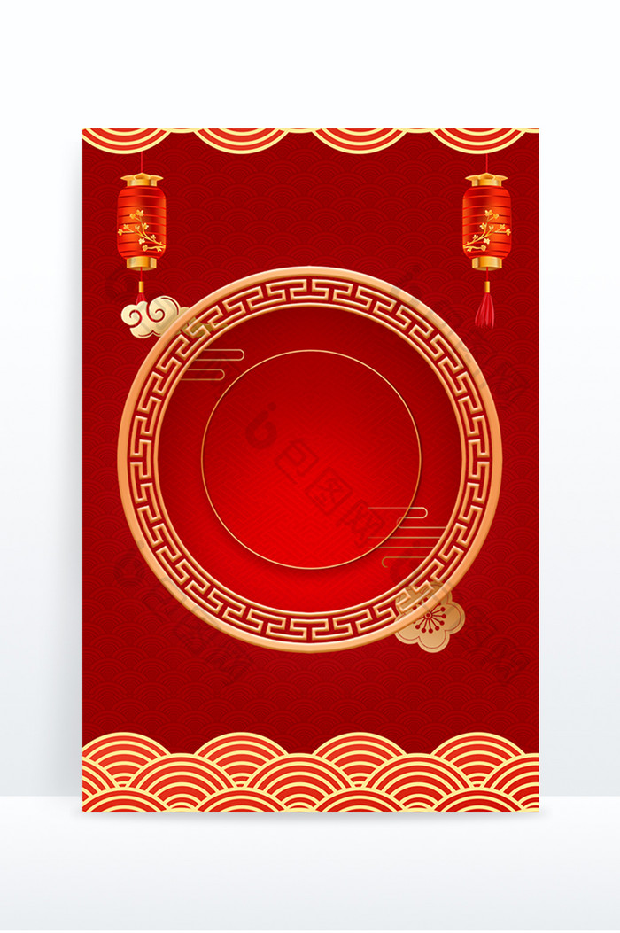 红色喜庆中国风边框新年背景