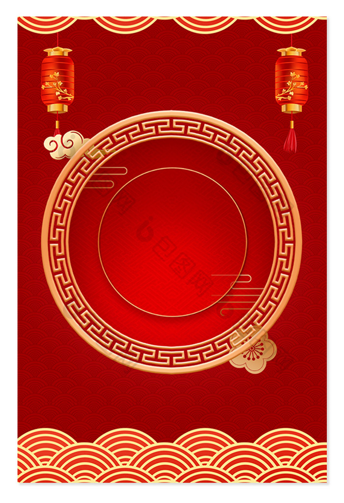 红色喜庆中国风边框新年背景