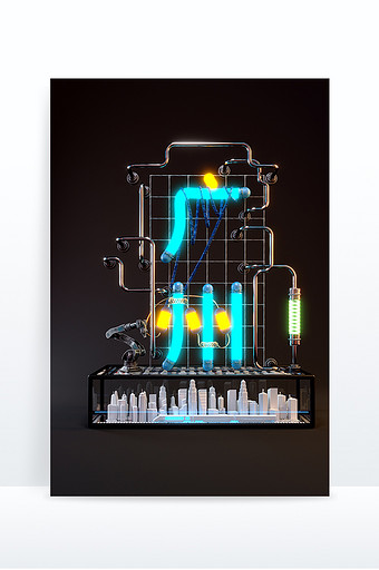 C4D创意发光广州城市艺术字模型图片