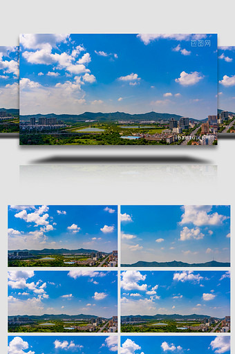 夏季城市郊区午间蓝天白云延时实拍素材图片