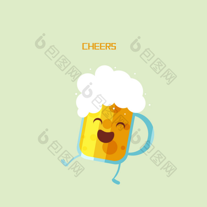 金色扁平卡通啤酒杯动效动图GIF