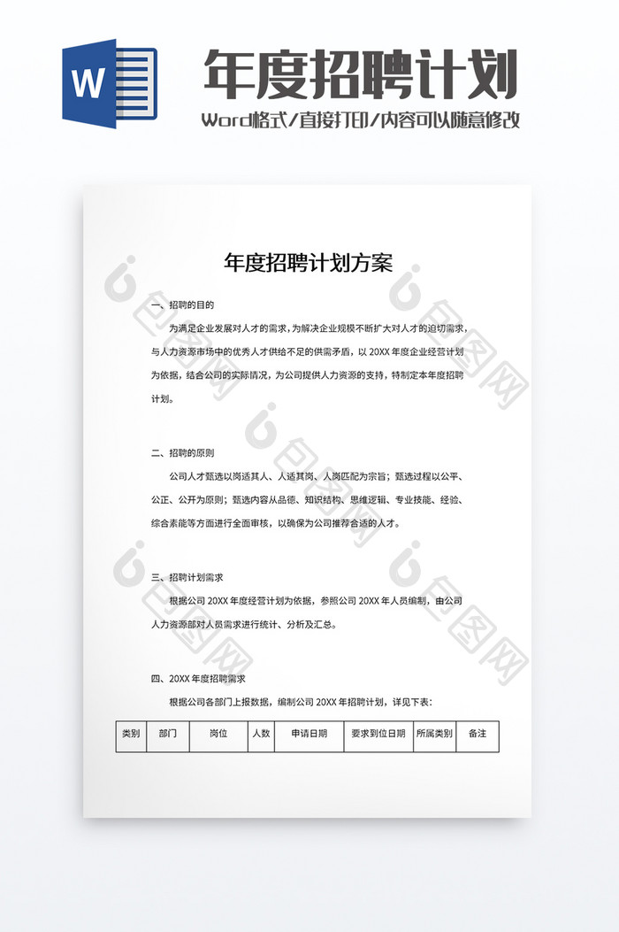 年度招聘计划方案word模板