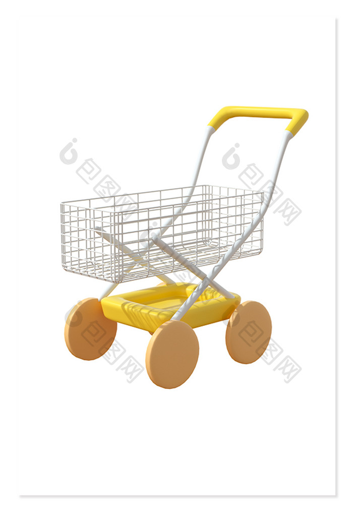 3D卡通图标C4D模型黄色购物车婴儿车