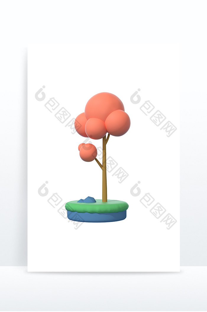 3D卡通图标C4D模型小树大树树木元素