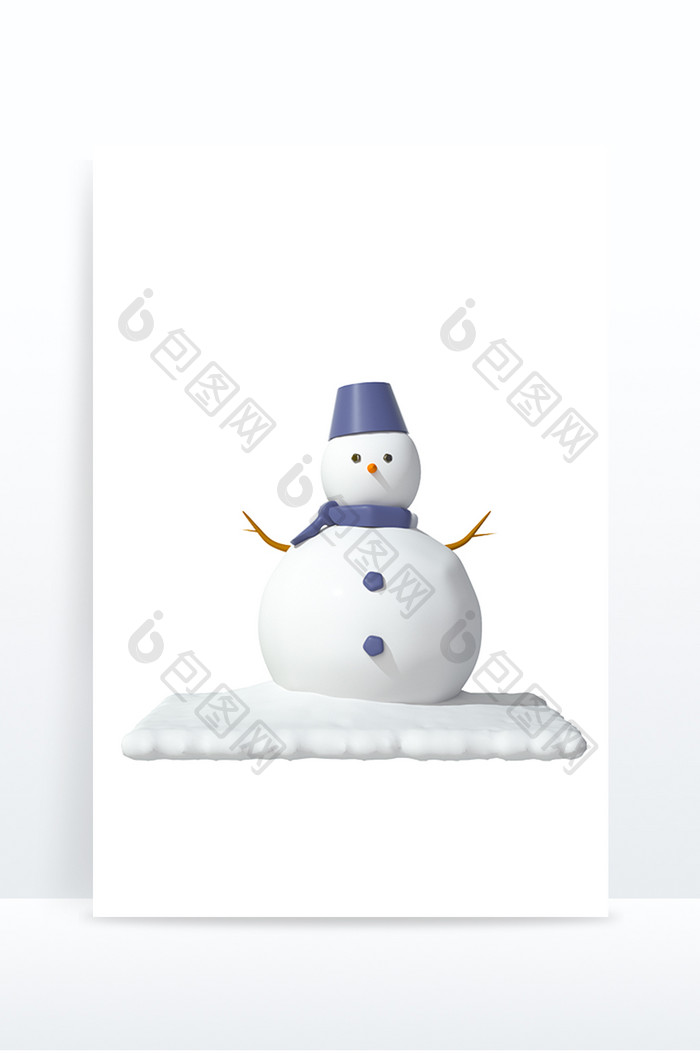 3D卡通图标C4D模型下雪堆雪人冬天元素