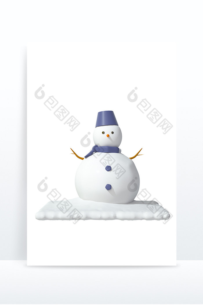 3D卡通图标C4D模型下雪堆雪人冬天元素图片图片