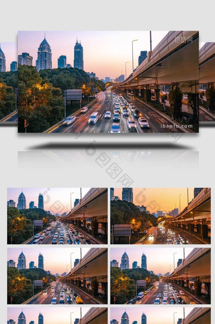 震撼上海立交桥下高峰期车流4K延时