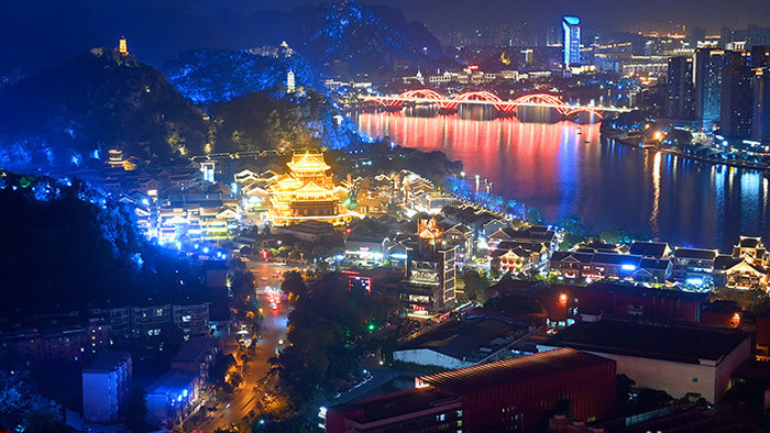 4k广西柳州城市夜景延时