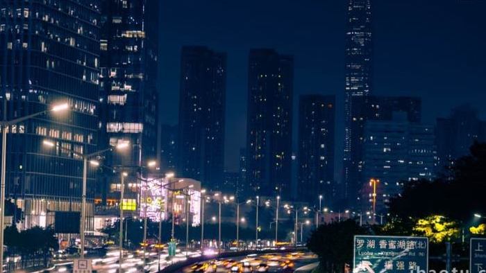 城市夜景延时深圳平安金融中心商业视频