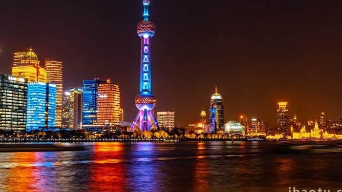 大气上海北外滩东方明珠城市灯光秀8K延时