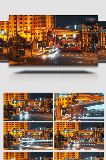 震撼上海地标外白渡桥夜景车流8K延时图片