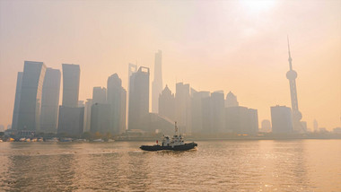 震撼上海陆家嘴城市群雾霾天气8K延时