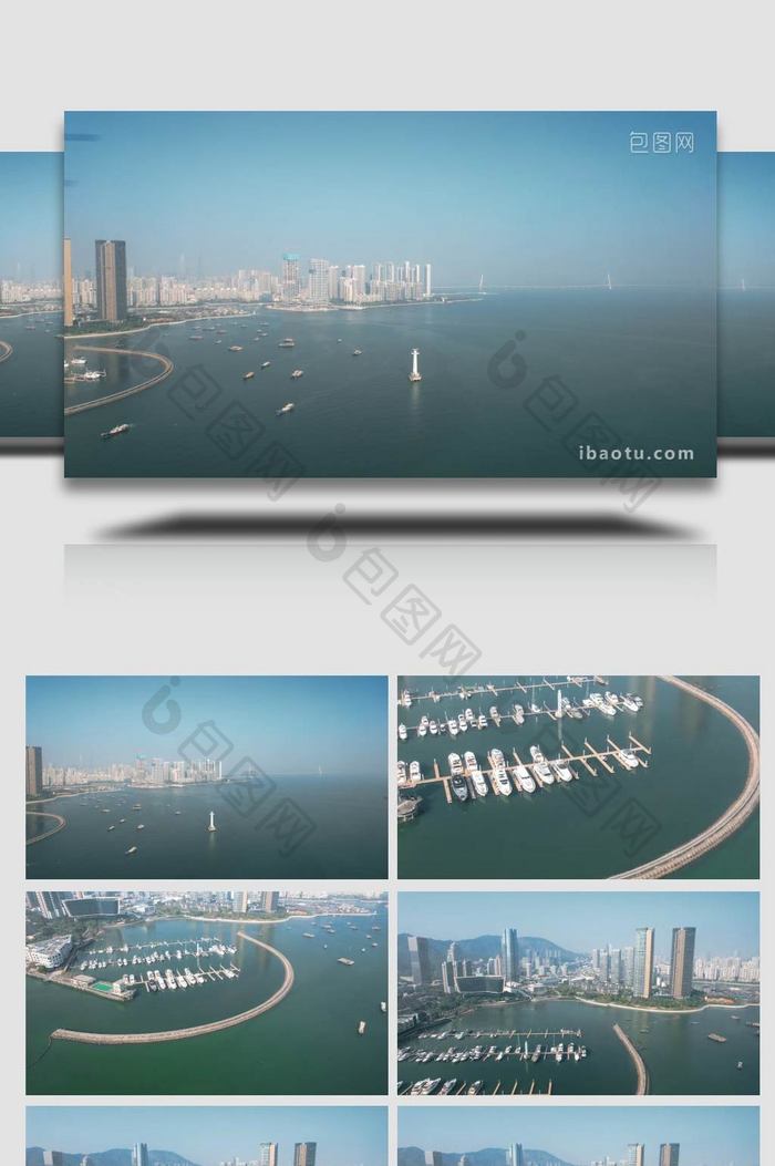 城市实拍深圳港口停泊的船只航拍视频