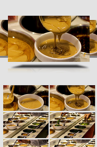 美食餐饮火锅麻酱蘸料小料蘸水制作实拍4K图片