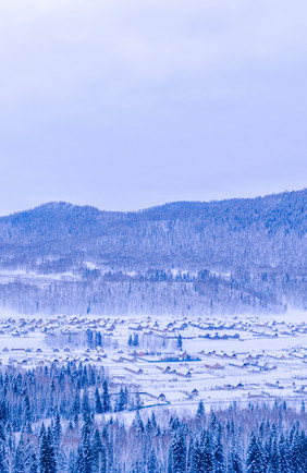 冬季新疆喀纳斯禾木古村落雪景雪乡