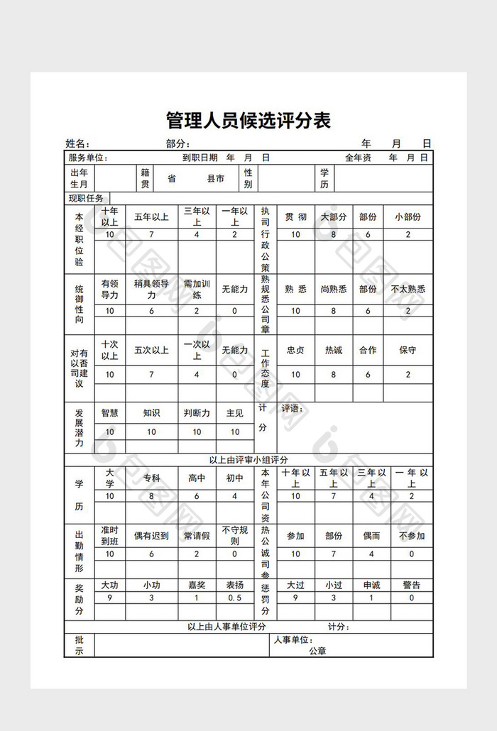 比赛评分表wodr模板3